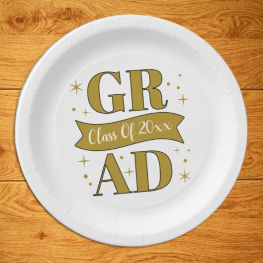 Goud & Witte Afstudeerfeest Papieren Bordje