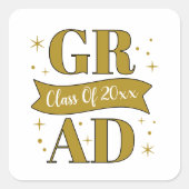 Goud & Witte Afstudeerfeest Vierkante Sticker (Voorkant)
