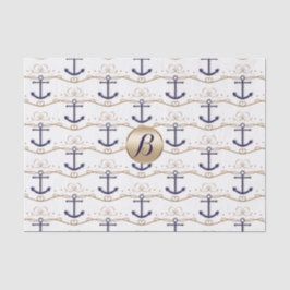 Goud Witte Ankers Nautisch Monogram Modern Feest Tissuepapier