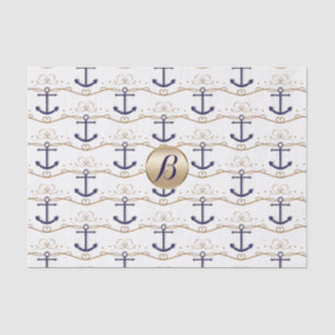 Goud Witte Ankers Scheepvaart Monogram Modern Fees Tissuepapier