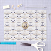 Goud Witte Ankers Scheepvaart Monogram Modern Fees Tissuepapier (Craft)