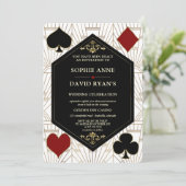 Goud Witte Art Deco Casino QR Code Gatsby Bruiloft Kaart (Staand voorkant)