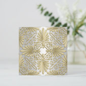 Goud Witte Art Deco Damast Baby Shower Kaart (Staand voorkant)