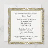 Goud Witte Art Deco Damast Baby Shower Kaart (Achterkant)