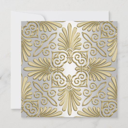 Goud Witte Art Deco Damast Baby Shower Kaart (Voorkant)