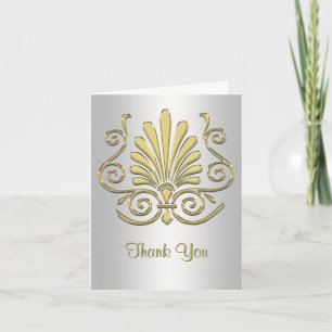 Goud Witte Art Deco Damast Dank Je Wel Bedankkaart