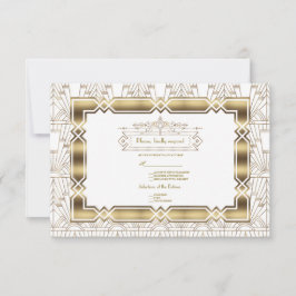 Goud Witte Art Deco Gatsby Jaren 20 Stijl Trouw RS RSVP Kaartje
