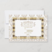 Goud Witte Art Deco Gatsby Jaren 20 Stijl Trouw RS RSVP Kaartje (Voorkant)