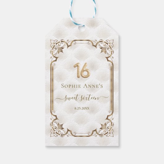 Goud Witte Art Deco Sweet Sixteen Verjaardag Cadeaulabel (Achterkant)