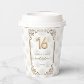 Goud Witte Art Deco Zoete 16e Verjaardag Papieren Bekers (Achterkant)