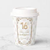 Goud Witte Art Deco Zoete 16e Verjaardag Papieren Bekers (Voorkant)
