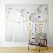 Goud witte ballen elegante lint Kerstgroet Wandkleed (In Situ (horizontaal))