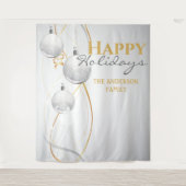 Goud witte ballen elegante lint Kerstgroet Wandkleed (Voorkant)