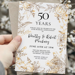 Goud Witte Bloem 50ste Verjaardag Kaart