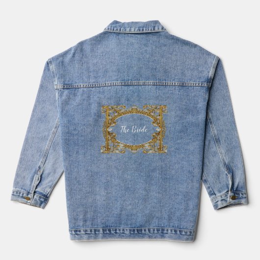 Goud  Witte Bloemen De Bruid Denim Jas Denim Jacket (Achterkant)