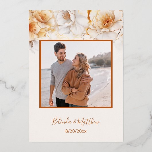 Goud Witte Bloemen Folie Uitnodiging (Achterkant)