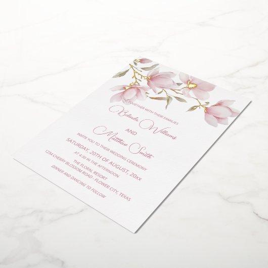 Goud Witte Bloemen Folie Uitnodiging (Gedraaid)