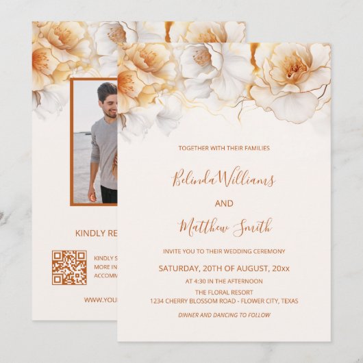 Goud Witte Bloemen Kaart (Voorkant / Achterkant)