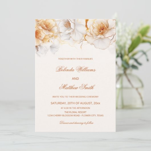 Goud Witte Bloemen Kaart (Staand voorkant)