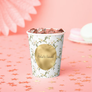 Goud Witte Bloemen Papieren Bekers