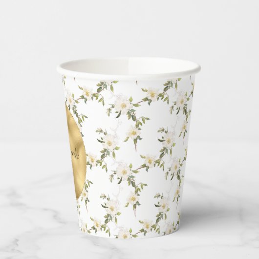 Goud Witte Bloemen Papieren Bekers (Links)