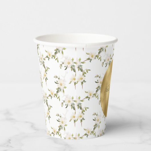 Goud Witte Bloemen Papieren Bekers (Rechts)