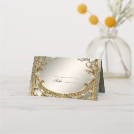 Goud Witte Bloemen Place Card Plaatskaartje