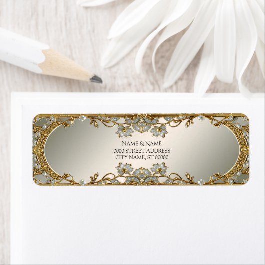 Goud  Witte Bloemen Retour Adres Label (Insitu)