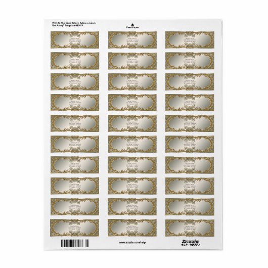 Goud  Witte Bloemen Retour Adres Label (Full Sheet)