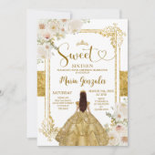 Goud & Witte Bloemen Sweet Sixteen Kroon Verjaarda Kaart (Voorkant)