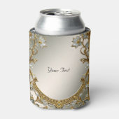 Goud  Witte Bloemen Trouwgunst Koelbox Blikjeskoeler (Blikje Voorkant)