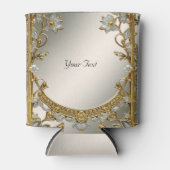 Goud  Witte Bloemen Trouwgunst Koelbox Blikjeskoeler (Voorkant)