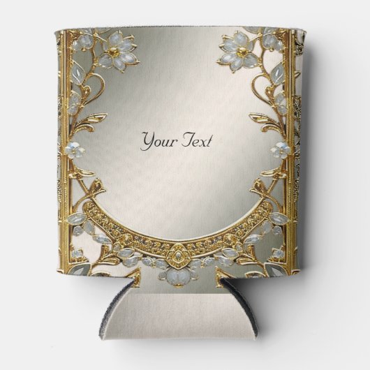 Goud  Witte Bloemen Trouwgunst Koelbox Blikjeskoeler (Voorkant)