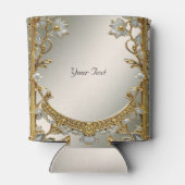 Goud  Witte Bloemen Trouwgunst Koelbox Blikjeskoeler (Achterkant)