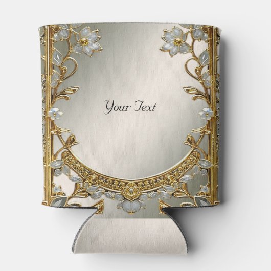 Goud  Witte Bloemen Trouwgunst Koelbox Blikjeskoeler (Achterkant)