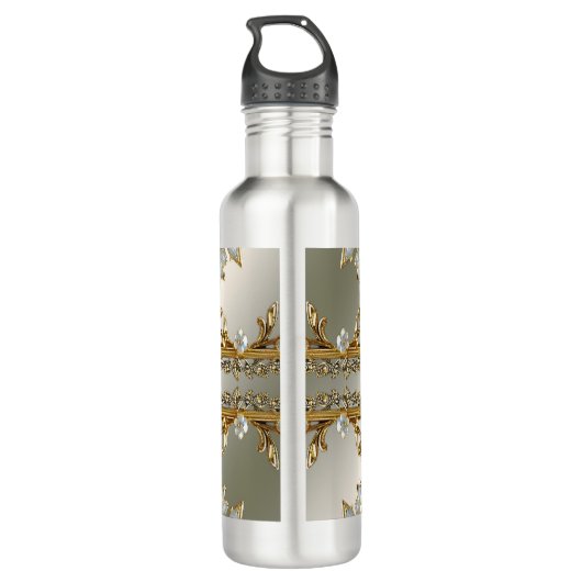 Goud  Witte Bloemen Waterfles Waterfles (Achterkant)