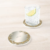 Goud  Witte Bloemen Zandsteen Onderzetter (Zijkant)