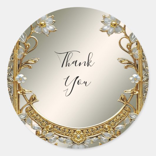 Goud Witte Bloemen Zegel bruiloft Sticker (Voorkant)