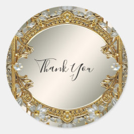 Goud Witte Bloemen Zegel bruiloft Sticker