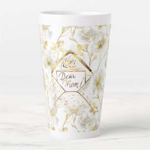Goud Witte Bloemige Moeder Kerstmis Latte Mok