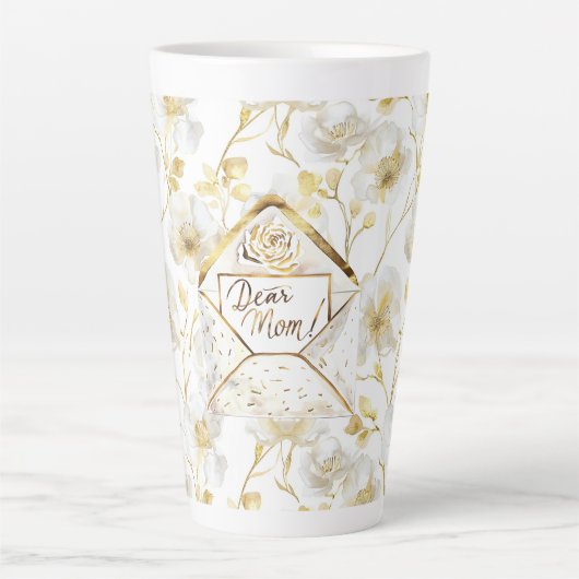 Goud Witte Bloemige Moeder Kerstmis Latte Mok (Voorkant)