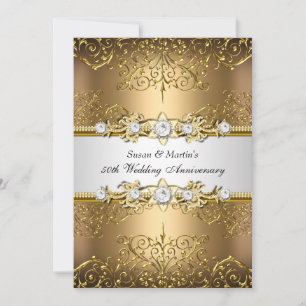 Goud Witte Bloemige Swirl 50ste Huwelijksjubileum Kaart