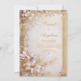 Goud Witte Bloemrijke Marmer Glamoureuze Bruiloft Kaart