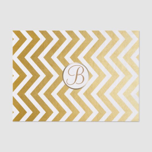 Goud Witte Chevron Print Monogram Letter Initiaal Tissuepapier (Voorkant)