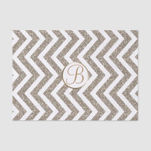 Goud Witte Chevron Print Monogram Letter Initiaal Tissuepapier (Voorkant)