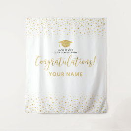 Goud & Witte Confetti | Afstudeer Felicitaties Wandkleed