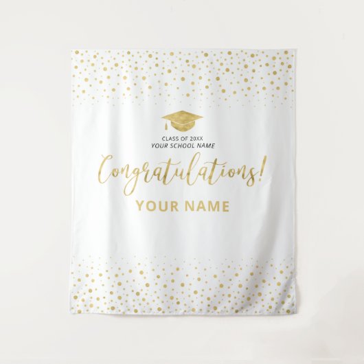 Goud & Witte Confetti | Afstudeer Felicitaties Wandkleed (Voorkant)