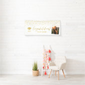 Goud & Witte Confetti Felicitaties Afstuderen  Spandoek (Insitu)