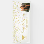 Goud & Witte Confetti Felicitaties Afstuderen  Spandoek (Verticaal)