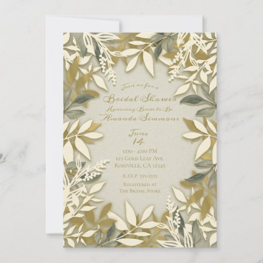 Goud Witte Crème Ecru Botanische bladeren Bruidskl Kaart (Voorkant)